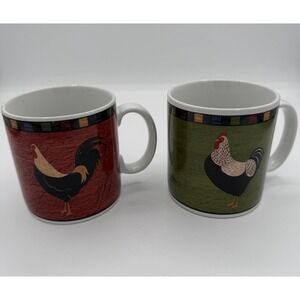 Brandon House Country Quartet Set of 2‎ Rooster Coffee Mugs by Sakura